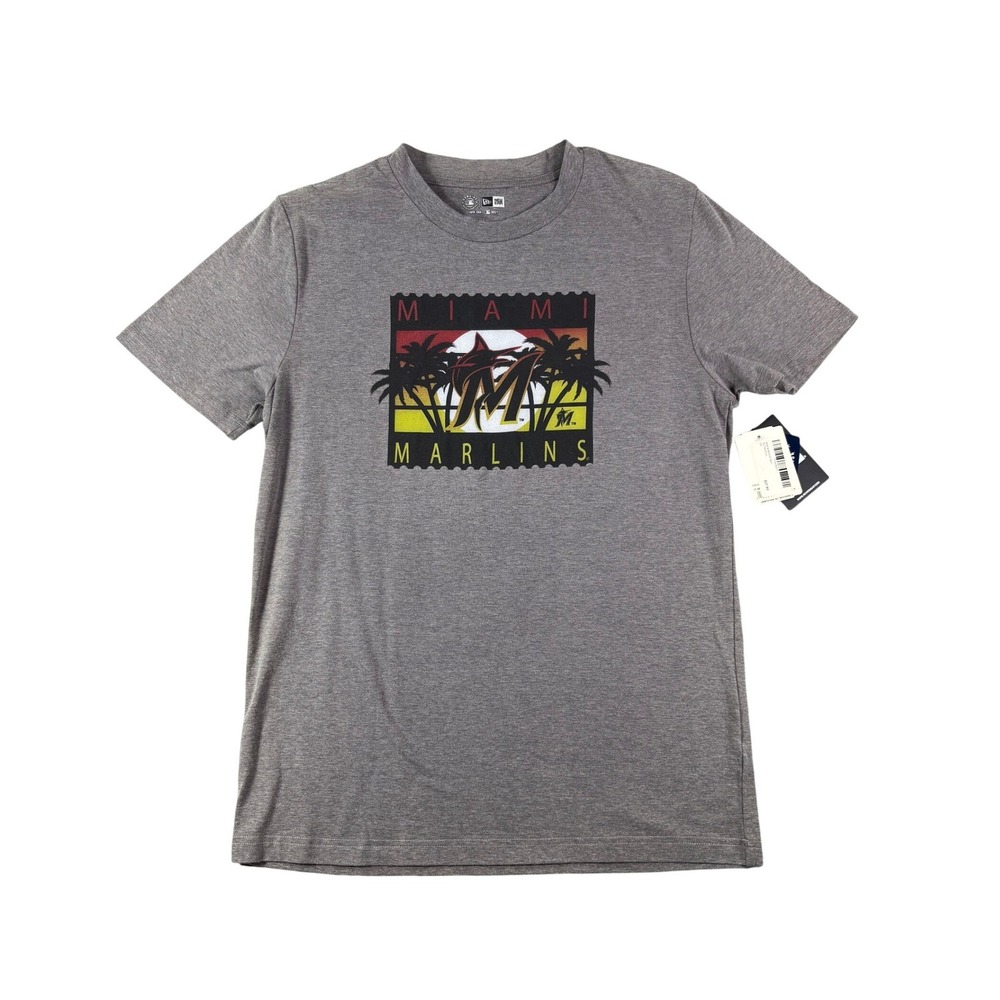 New Era Miami Marlins MLB Sunset Palm T-Shirt Heather Gray Mens Large NE97012M